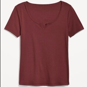 Old Navy Ribbed Notch Neck Top Burgundy | Size M